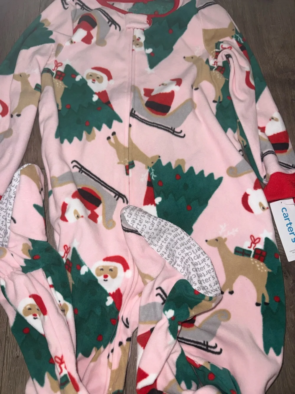 Carter's Pink Santa & Tree Fleece One-Piece Pajama